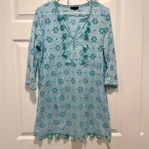 J. Crew Blue Embroidered Tunic with Tassels